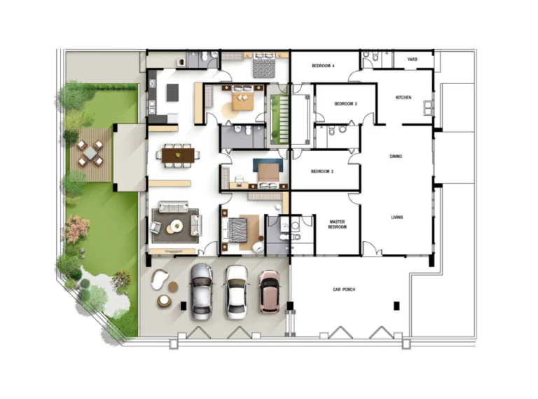 Klemeru 3 floor plan — Single-Storey Cluster Semi-D, Land 45' × 70' · built-up 35' × 50' · 4 bed, 3 bath