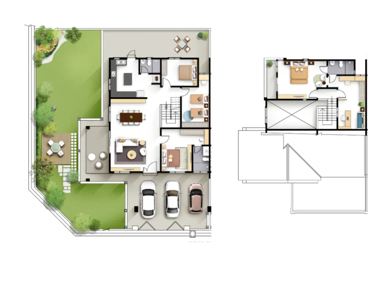 Klemeru 3 floor plan — 1.5-Storey Semi-Detached, Land 45' × 70' · built-up 2,024 sq ft · 5 bed, 3 bath