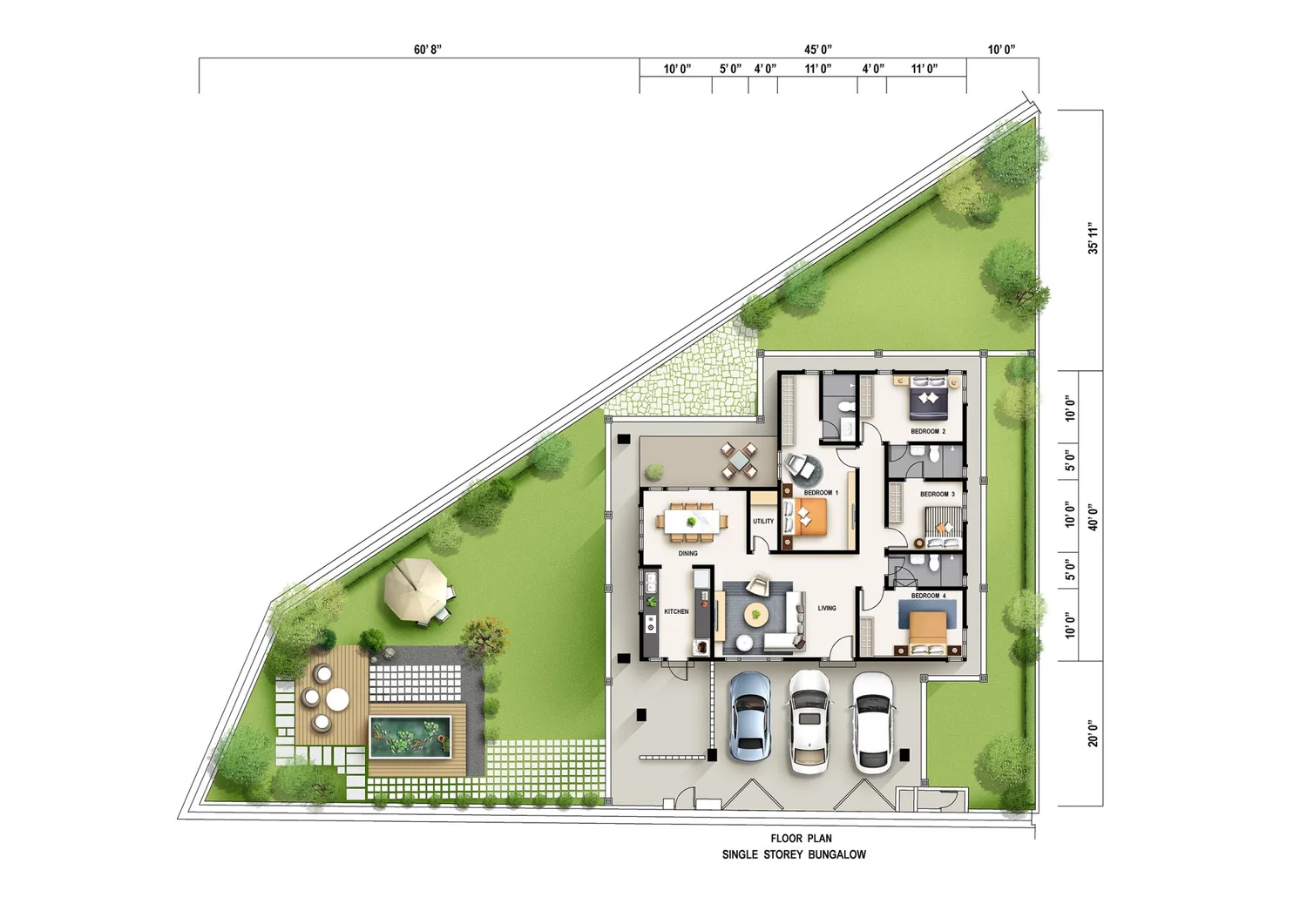 Klemeru 4 floor plan — Panorama Residence / Pavilion, Land 5,547 – 6,585 sq ft · built-up from 1,496 sq ft · 4 bed, 3 bath