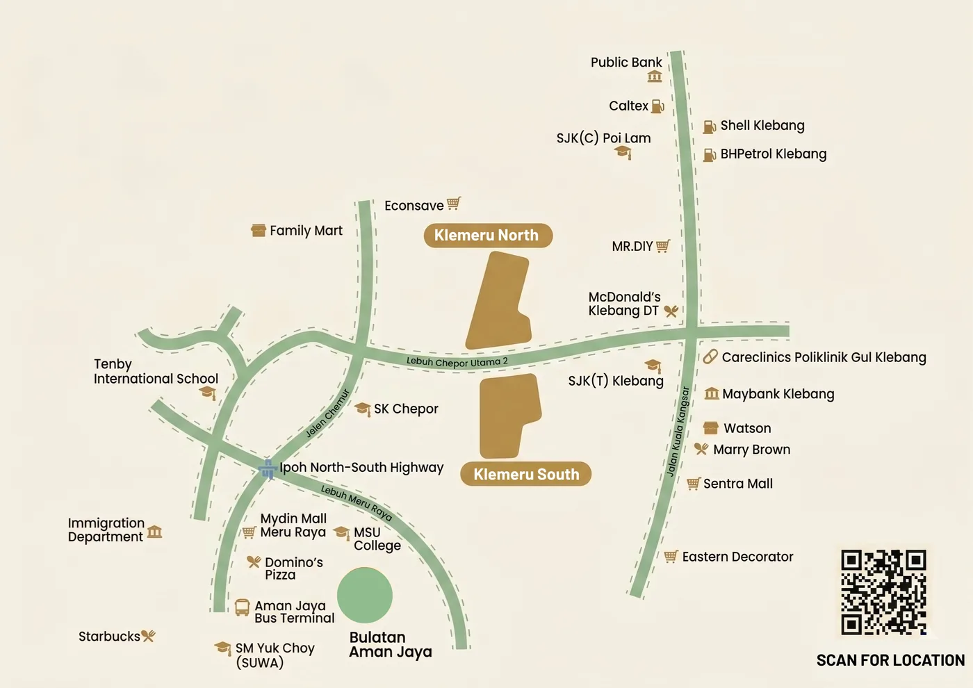 Simplified access map to Klemeru township, Ipoh